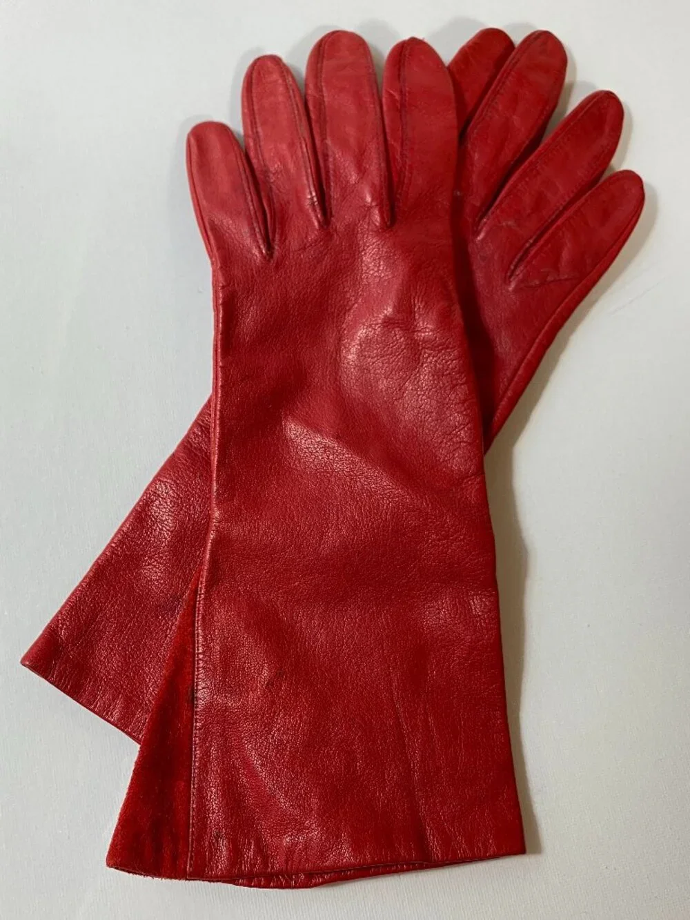 VINTAGE 80s Anne Klein by Aris Cherry Red Leather Gloves, Lined, Women's Size 7